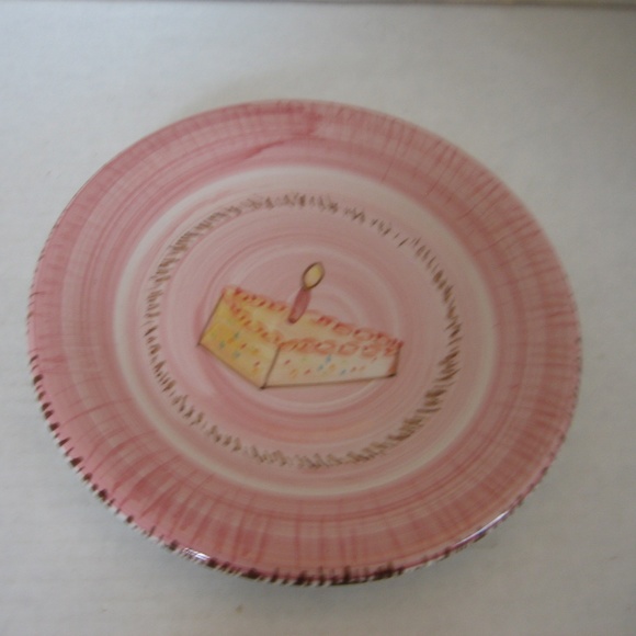 Ruby Pink Ceramic Piece of Birthday Cake with Candle Dessert Plate 8in.R NWNT - Picture 4 of 5